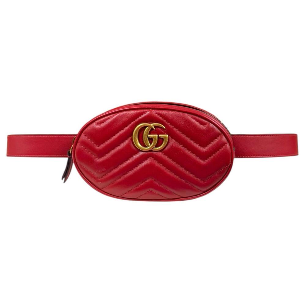 GUCCI Authentic Red Leather GG Marmont Fanny Pack